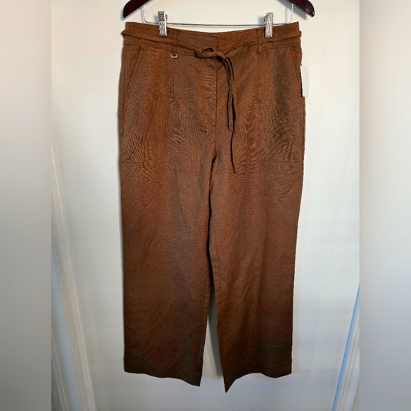 LOFT Wide Leg Brown Pants Trousers Linen High Waist Size 10 M - Picture 1 of 13